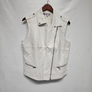 Jennifer Lopez White Immitation Leather zip front Vest Large Biker Rock Zippers